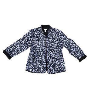 CHICO'S Cheetah Open Cardigan Sweater Jacket Women's 1 Grey Rayon Nylon
